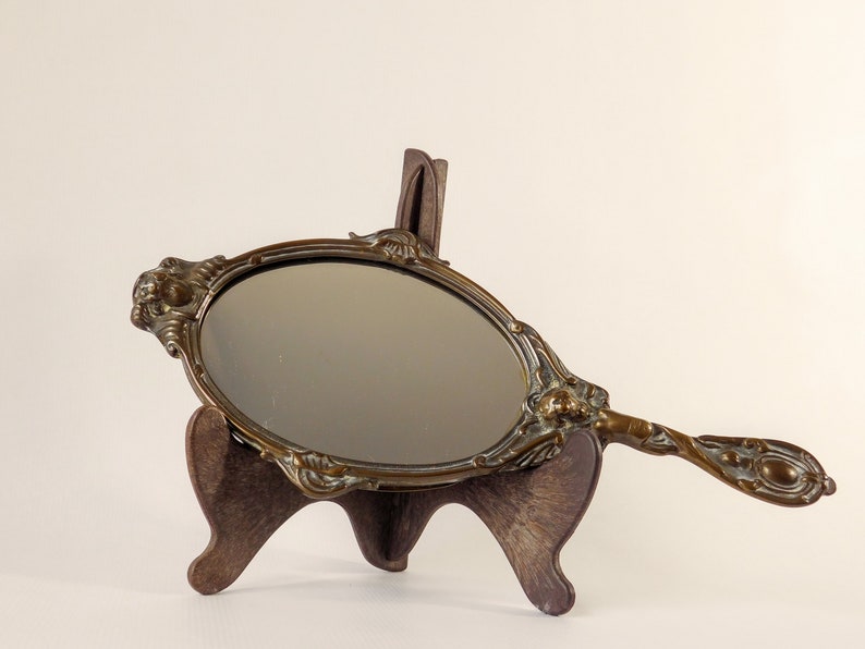Brass Hand Mirror. Vintage Art Nouveau Vanity Mirror. Spelter Etsy