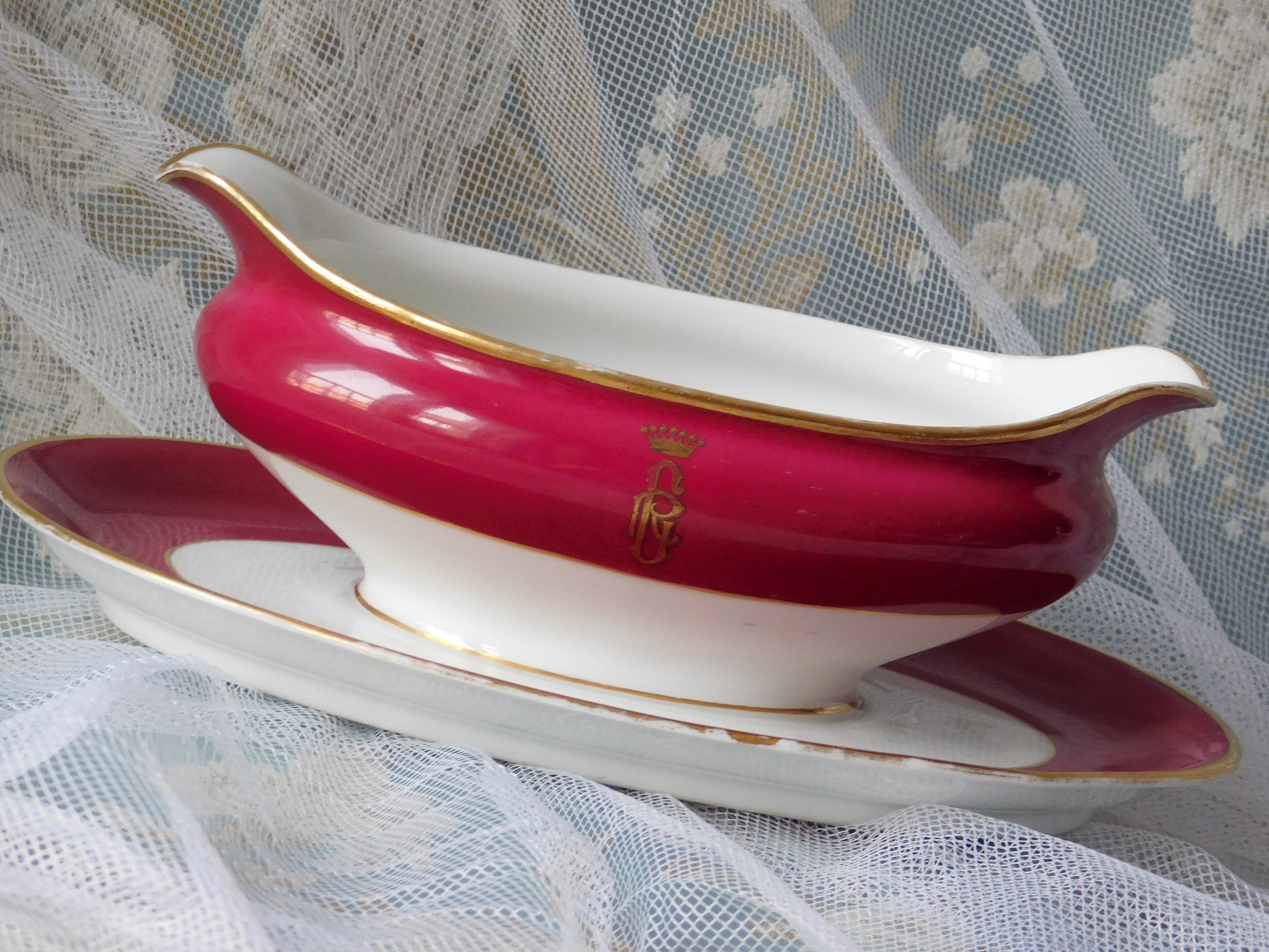 Antique Rare GDA Limoges Porcelain Sauce Boat Burgundy Color Etsy