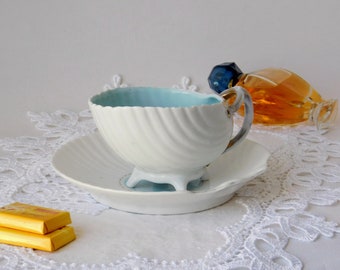 Victorian Porcelain Shell Cup and Saucer: Antique Neptune Tea Set