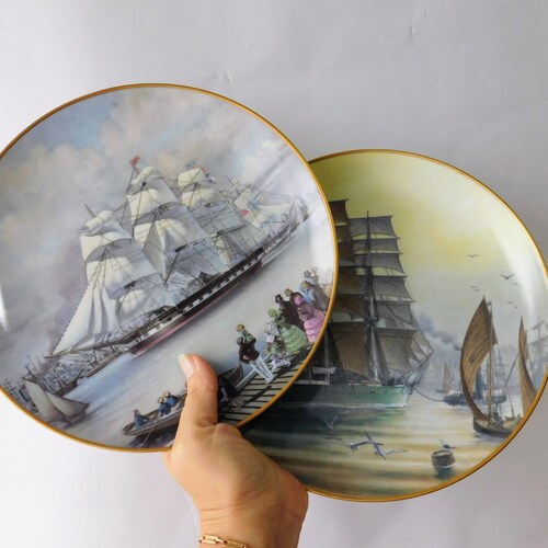 Vintage porcelain plates set Franklin Mint. Limited edition Clipper Ship Porcelain Plates good Marco Polo and Patriarch 9