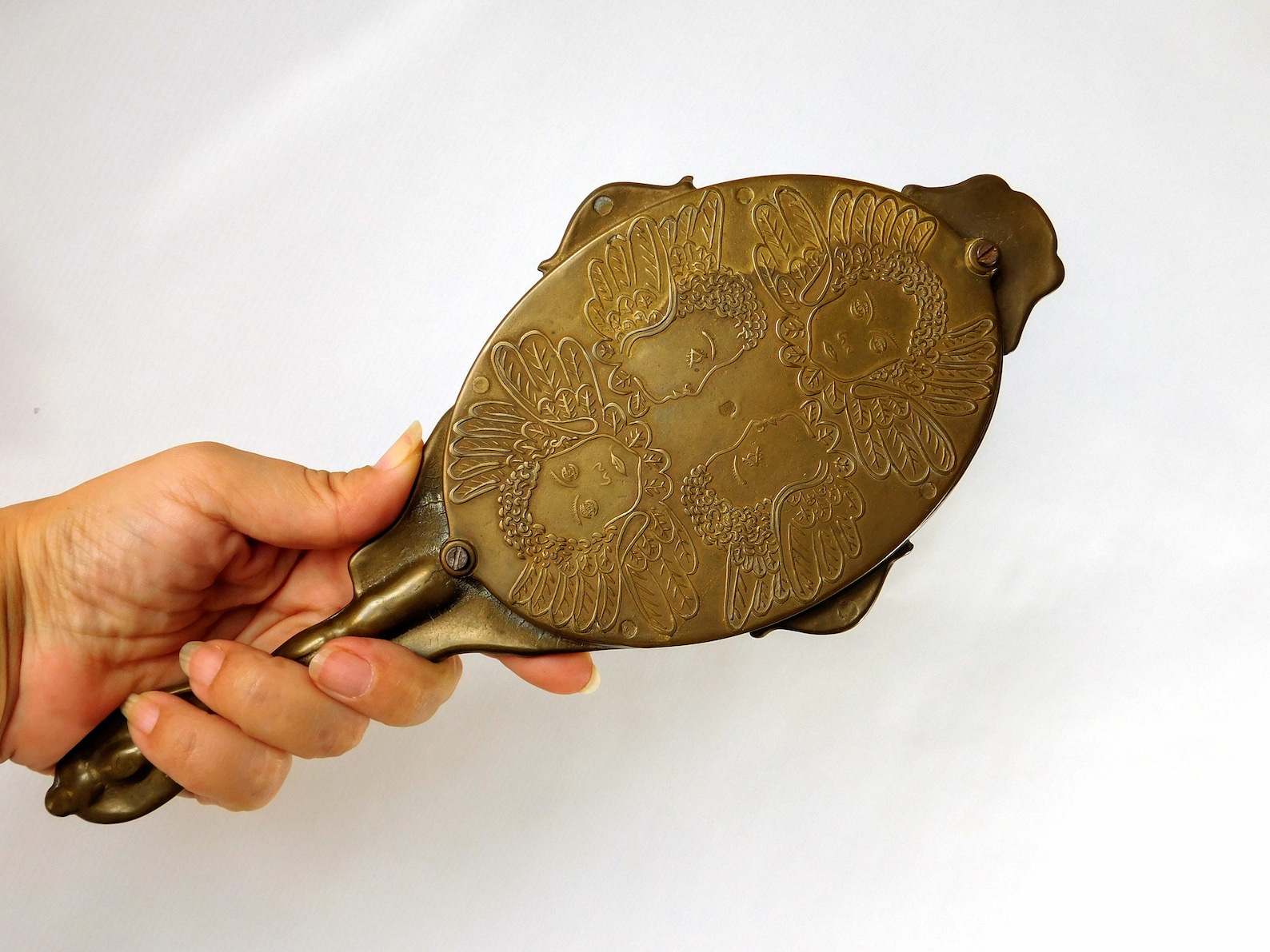 Brass Hand Mirror. Vintage Art Nouveau Vanity Mirror. Spelter Etsy