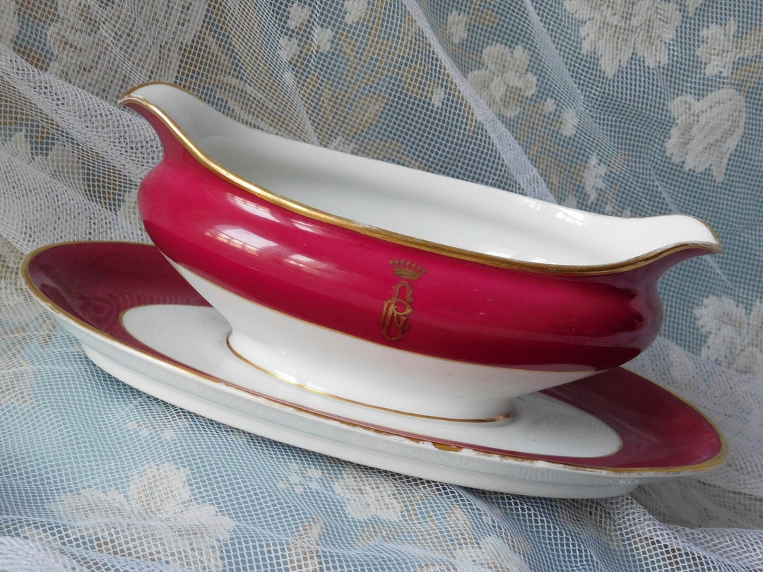 Antique Rare GDA Limoges Porcelain Sauce Boat Burgundy Color Etsy