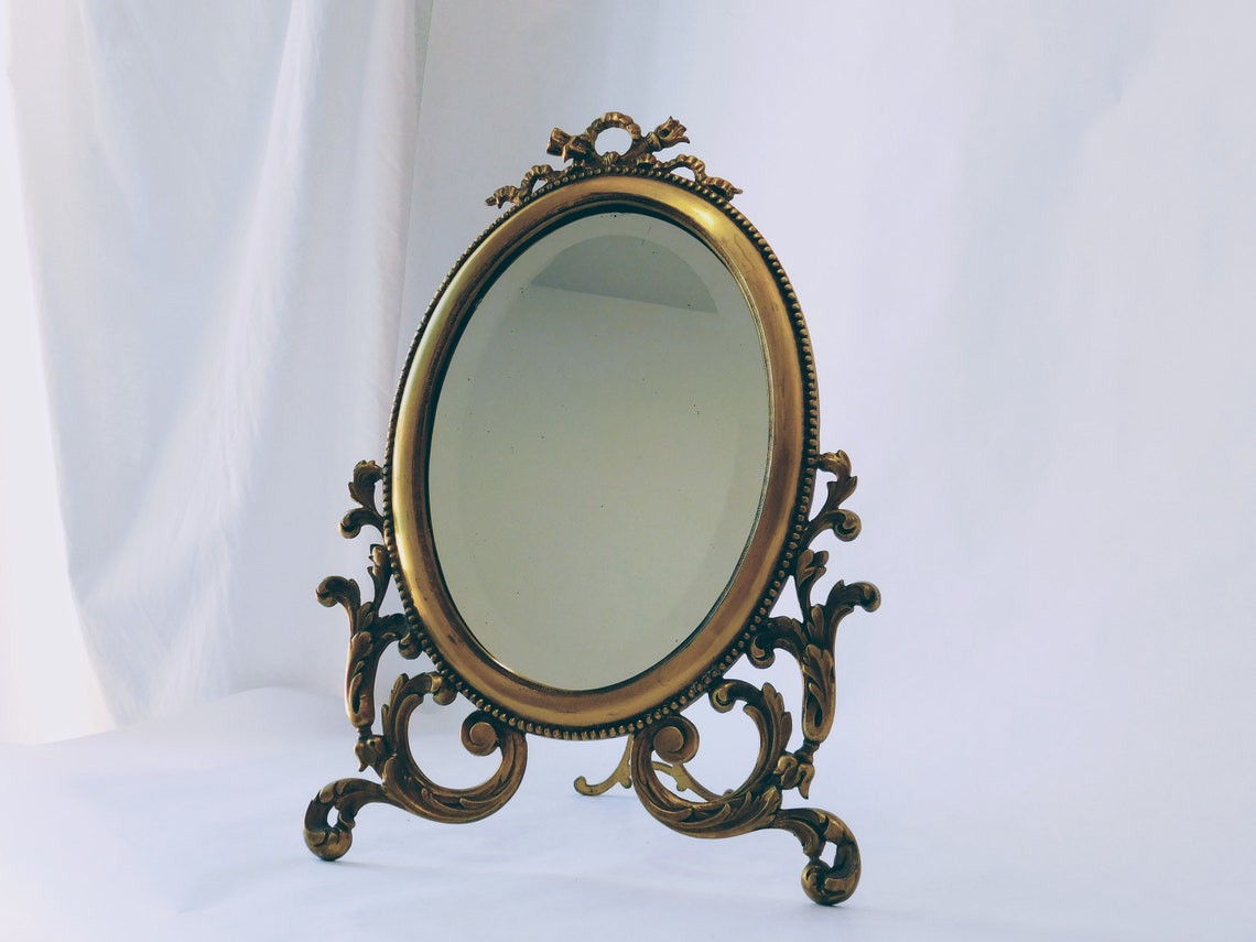 Vintage French Brass Vanity Mirror. Table Mirror Standing Etsy