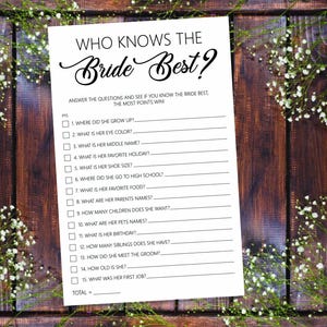 Who Knows the Bride Best Game - PRINTABLE