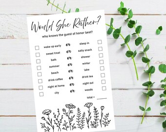 Would She Rather Game - PRINTABLE