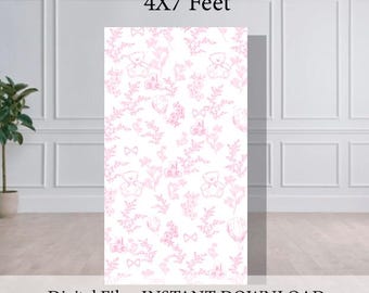 May include: A white backdrop with a repeating pink pattern of teddy bears, bows, and floral elements. The text "4X7 Feet" is at the top, and "Digital File - INSTANT DOWNLOAD" is at the bottom.