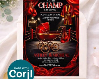Boxing Baby Shower Invitation | Little Champ on the Way | Boxing Theme Baby Shower Invite | Editable Digital Download