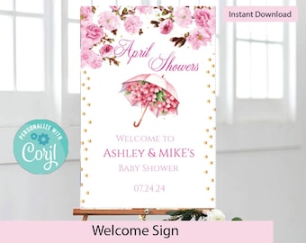 April Showers Welcome Sign- Pink- INSTANT DOWNLOAD