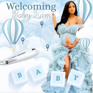 Up, Up & Away, Hot air balloon Backdrop- blue- INSTANT DOWNLOAD