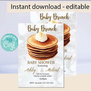 Baby Brunch invitation -Pancakes - INSTANT DOWNLOAD