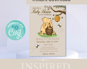 Winnie the pooh-  Invitation- Sitting - Brown