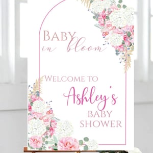 Baby in bloom - pink -welcome sign - INSTANT DOWNLOAD