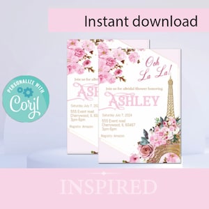 Paris Invitation- INSTANT DOWNLOAD
