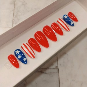 Red White and Blue 2 Medium Almond Press on Nails image 3