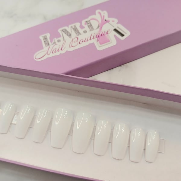 White Acrylic Nails Coffin Etsy