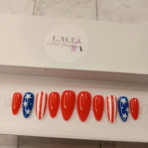 Red White and Blue 2 Medium Almond Press on Nails image 2