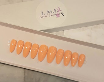 Pastel Orange | Spring | Summer| Medium Almond | Press on Nails