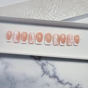 White Croc | French | Short Square | Press on Nails