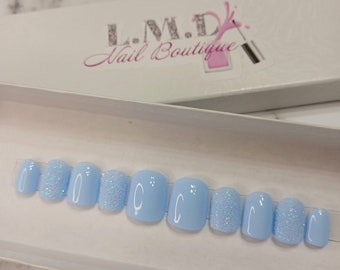 Blue Sparkle | Glitter | Extra Short Square | Press on Nails