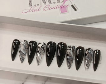 Black and White | Marble | Stiletto| Press on Nails