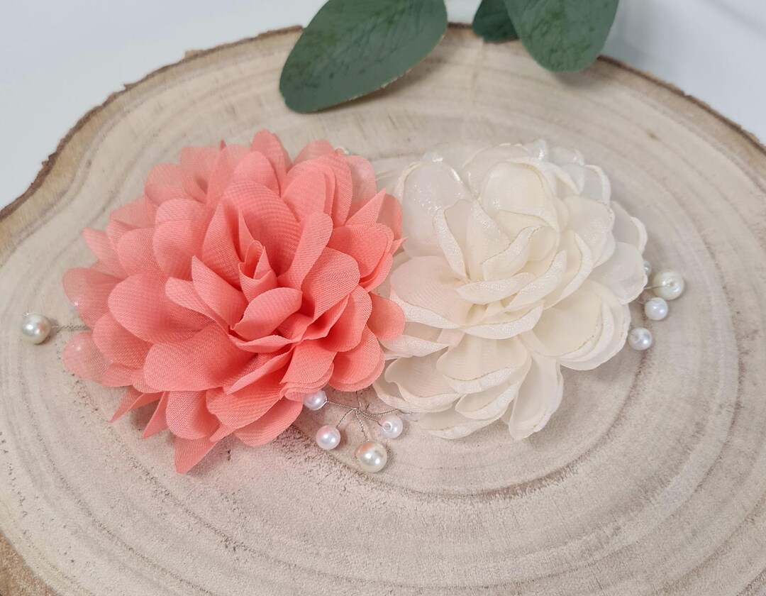 Flower Headpiece Silk Flowers Hair Clip With Pearls Ideal for Weddings