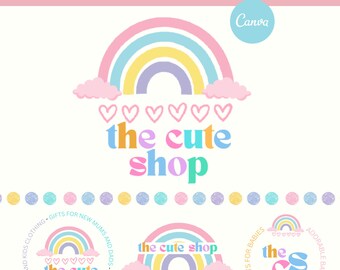 Logo sjabloon kinderboetiek, bewerkbaar logo ontwerp pastel regenboog, logo babyboetiek, branding kinderkledingboetiek