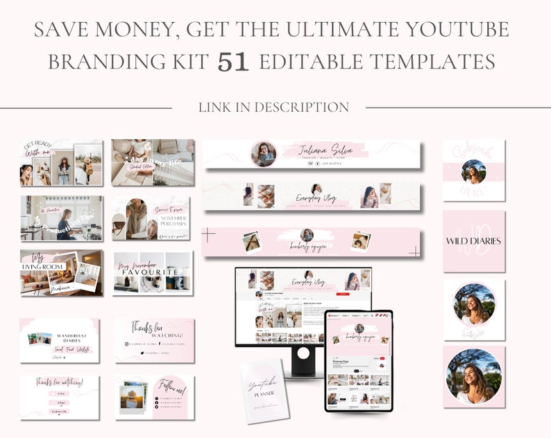 Youtube-miniatyrbild, YouTube-varumärkespaket, rosa Youtube-miniatyrbildsmall, YouTube-innehållsplanerare, Social Media Manager, YouTube-kanalpaket bild 7