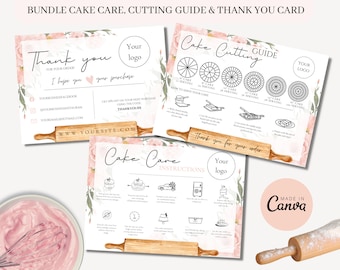 Roze taartsnijgids, bakkerijbundel, bewerkbare taartverzorgingskaart, taartverzorgingssjabloon, taartsnijinstructies, verzorgingskaart, dessertverzorgingskaart