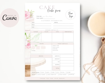 Taartbestelformulier, bakkerijbestelformulier, cookiebestelformulier, bakkerijbestelformulieren, aangepaste bestelformuliersjabloon, Canva bestelformulier bewerkbaar