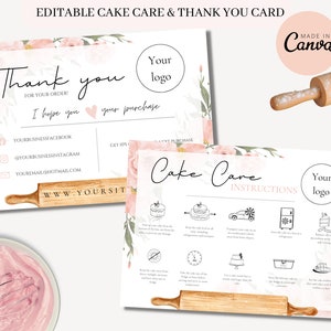 Cake Care Card, Editable Cake Care Card, Cake instructions, Cake Care Guide Template, Thank You insert, Wedding Cake Care Cards, Bakery card