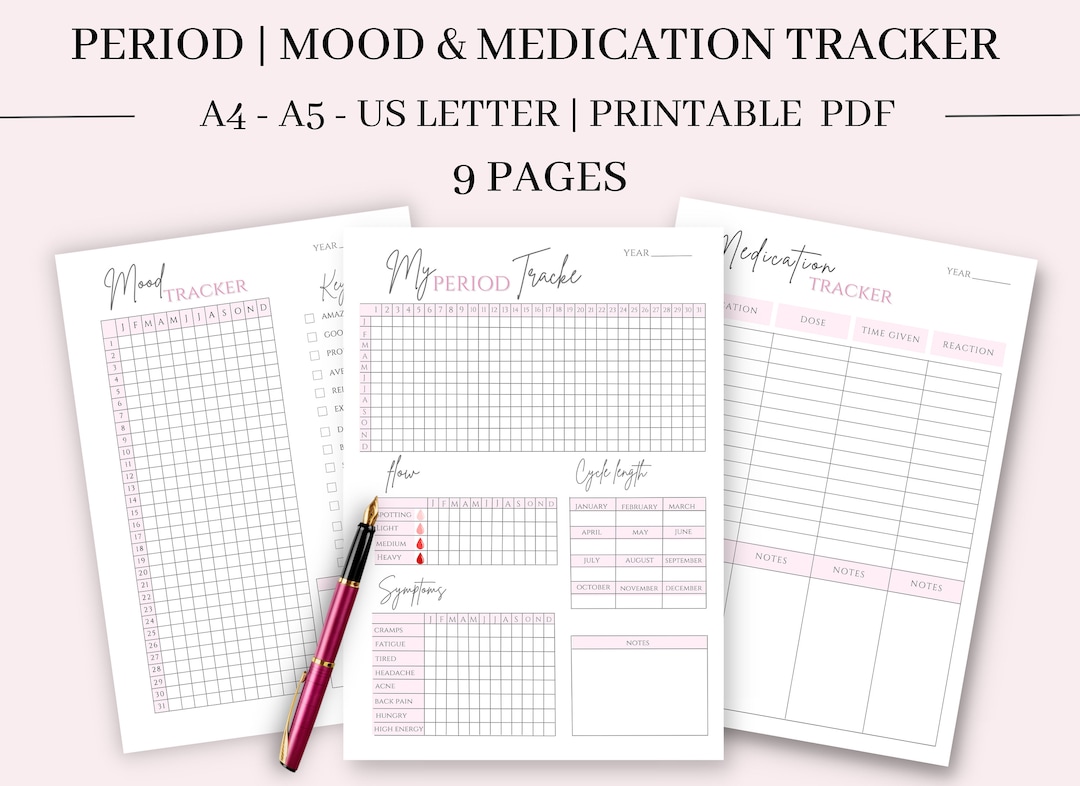 Printable Period Tracker, Mood Tracker Printable & Medication Tracker ...