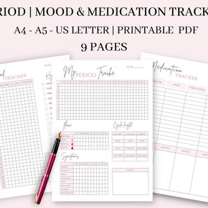 Printable Period Tracker, Mood Tracker Printable & Medication Tracker Bundle, Symptom Tracker, Period Journal pdf, A4, A5, US letter