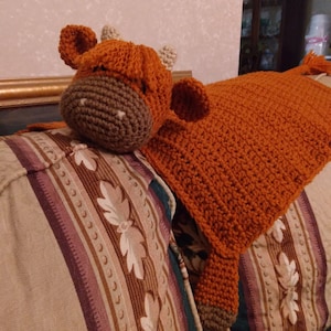 Cow Baby Blanket Snuggler / Highland Cow Lovey / Cow Pattern Blanket with stuffed head, legs and tail