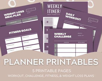 Fitness, Workout, Weight Loss, Meal Planning Worksheets for digital planner or print out