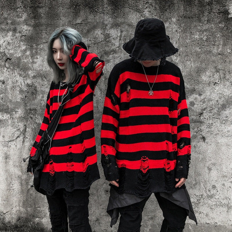 Couple Punk Mohair Striped Sweatermen Sweaterloose | Etsy
