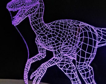 Dinosaur 3D illusion lamp Velociraptor with remote control