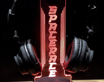 Personalised Led headphone stand for gamer with remote control