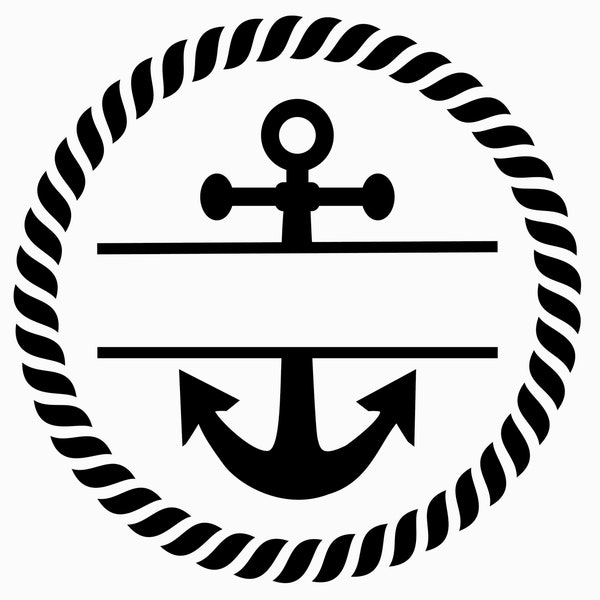 Monogram Anchor SVG Split Anchor Rope SVG Split Anchor Name Frame SVG Nautical Cut File Sailing Boat Anchor Svg Eps Dxf Png Jpg Png Pdf