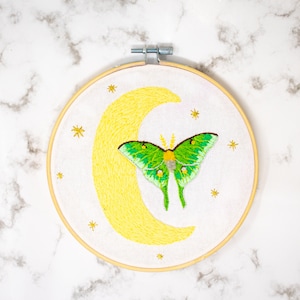 Luna Moth with Crescent Moon Embroidery