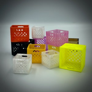 Miniature Milk Crates - 3D Printed for Dollhouses Tiny Displays Teeny Things Multiple Sizes and Colors 1:12 Scale