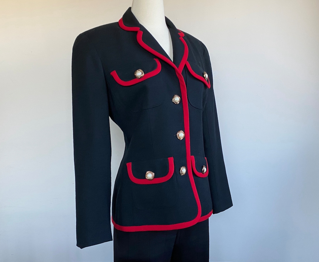Elegant Black and Red Blazer With Gold Rimmed Buttons Etsy