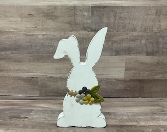 Handcrafted Rustic Wood Bunny Decor, Farmhouse Easter Shelf Sitter