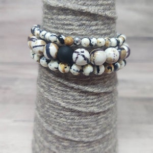 Dalmatian Jasper Beaded Bracelet Set/Stretch Bracelet/4mm-6mm-8mm Beads/Handmade/Stackable Bracelets/7-Inch/Fashion Bracelets