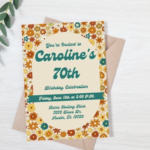 70&#39;s Themed Birthday Invitation - Digital Download - Editable Template - Bachelorette Trip - Retro- Seventies- Little Girl&#39;s Birthday Party