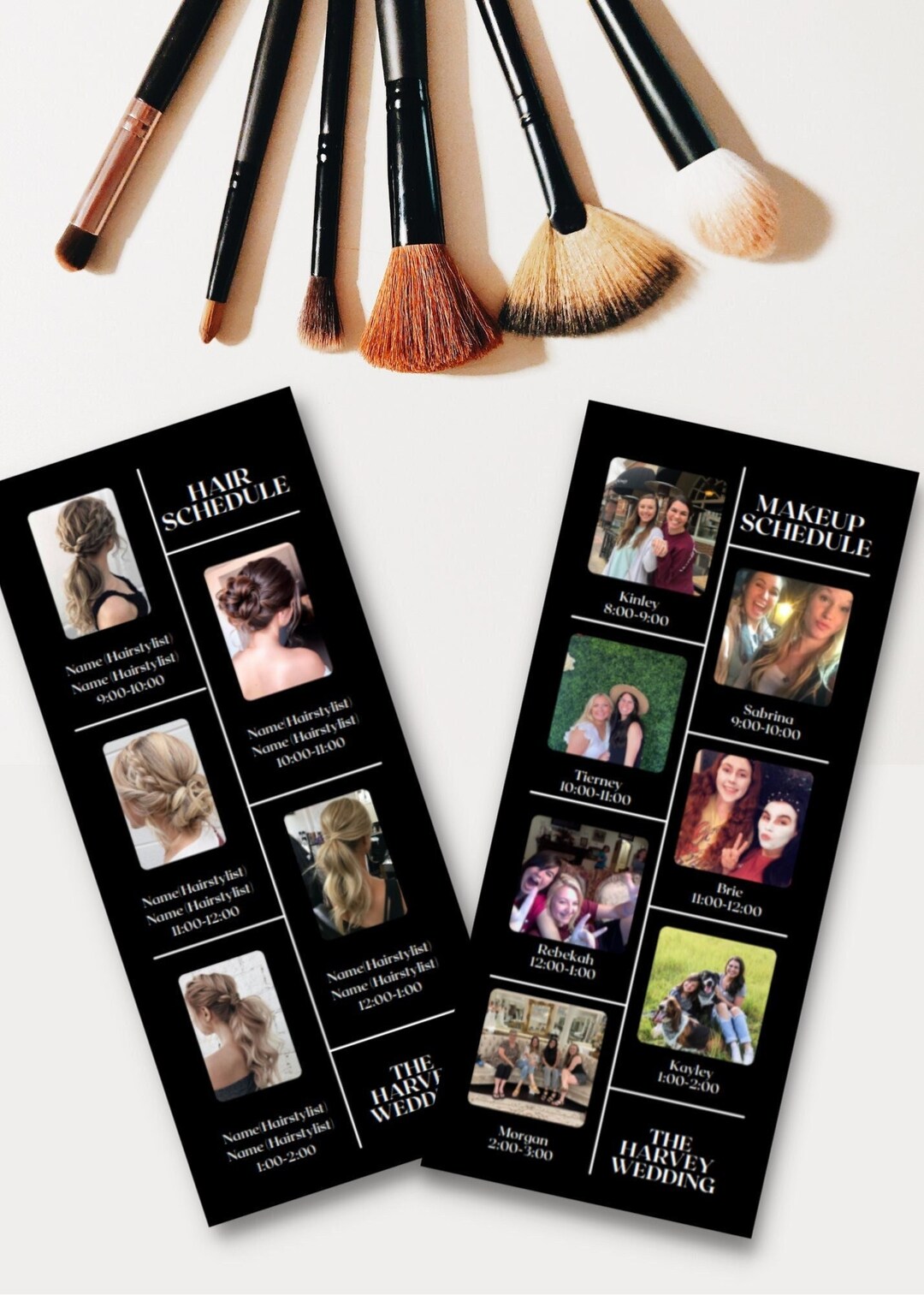 Wedding Hair and Makeup Schedule Template Downloadable Customizable Pictures Printable Digital