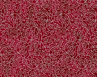 Holiday Elegance Crimson Silver Christmas Fabric -  FREE SHIPPING