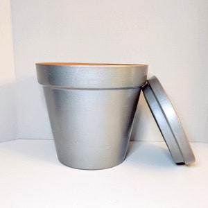 6 inch Metallic Silver Terracotta Pot, Silver Hand Painted Planter with Drainage Hole, 6 Inch Terracotta Planter