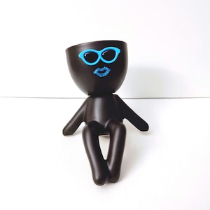 Black Ceramic Human Figurine Succulent Pot with Sunglasses
