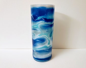Vase, Blue Resin Vase, Cobalt Blue, Turquoise, and Pearl White Resin Vase, 6 inch Cylinder Vase, Small Blue Vase - MADE by Beanz Vicente