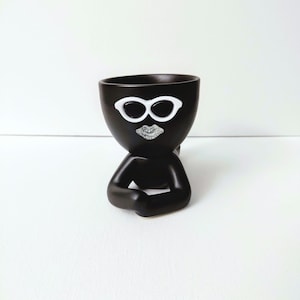 Black Ceramic Human Figurine Succulent Pot with Sunglasses